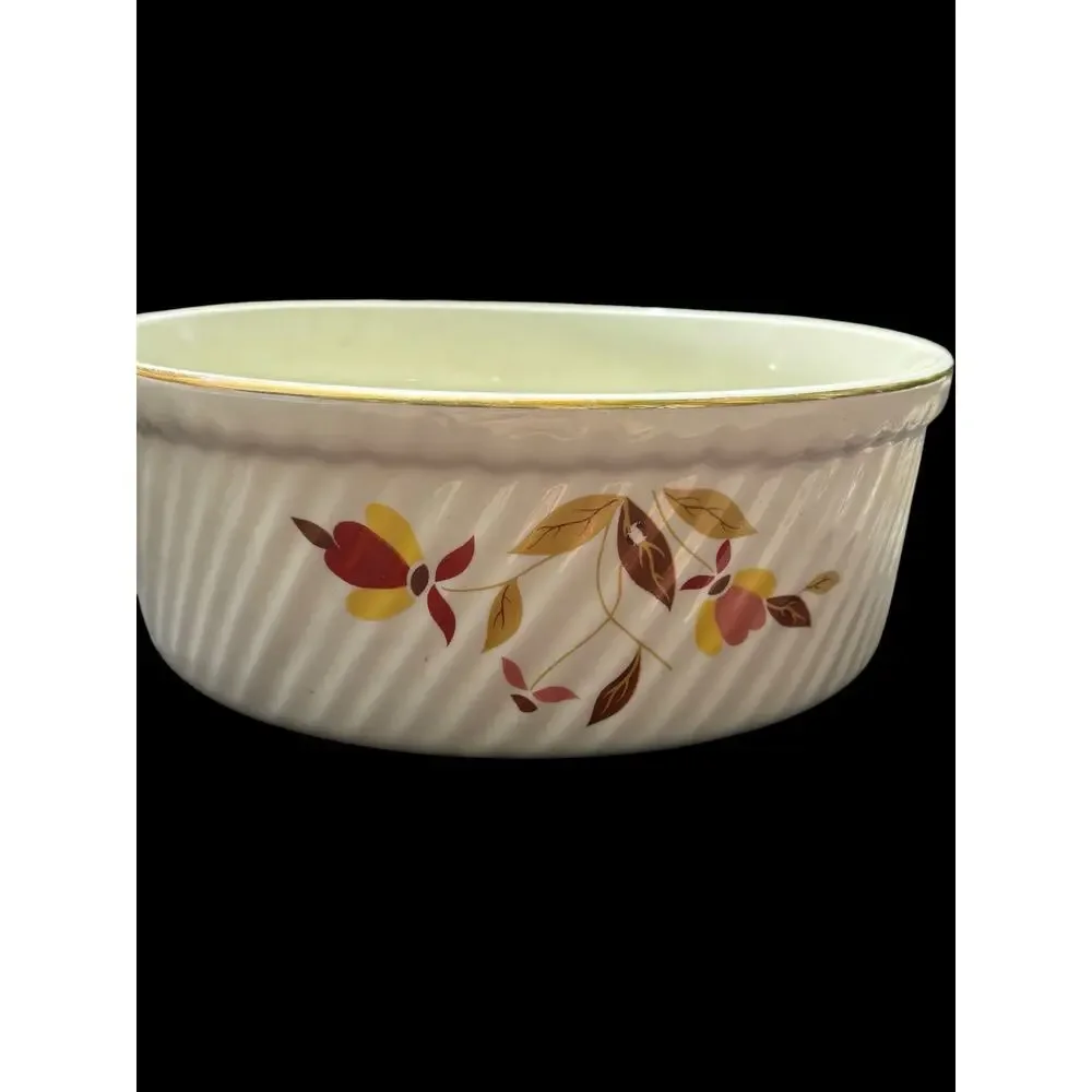 Hall Autumn Leaf 7 Inch 3 Pint French Baker Gold Rim MCM Cottagecore Ridged
